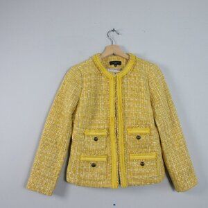 Talbots Tweed Blazer Jacket Women 4 P Yellow Collarless Pocket Preppy 776